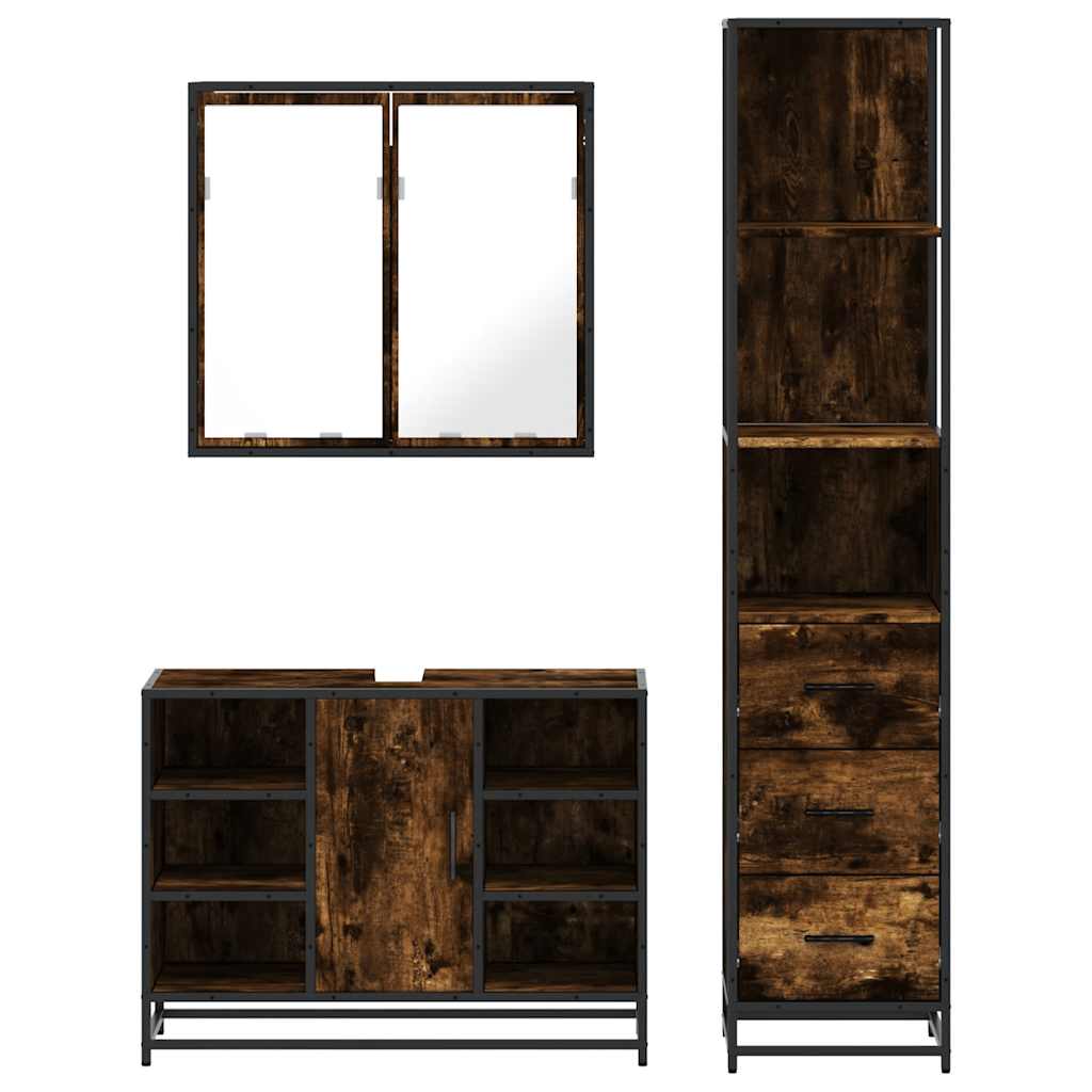 3-delige Badkamermeubelset bewerkt hout gerookt eikenkleurig is nu te koop bij PeponiXL, paradijselijk wonen!
