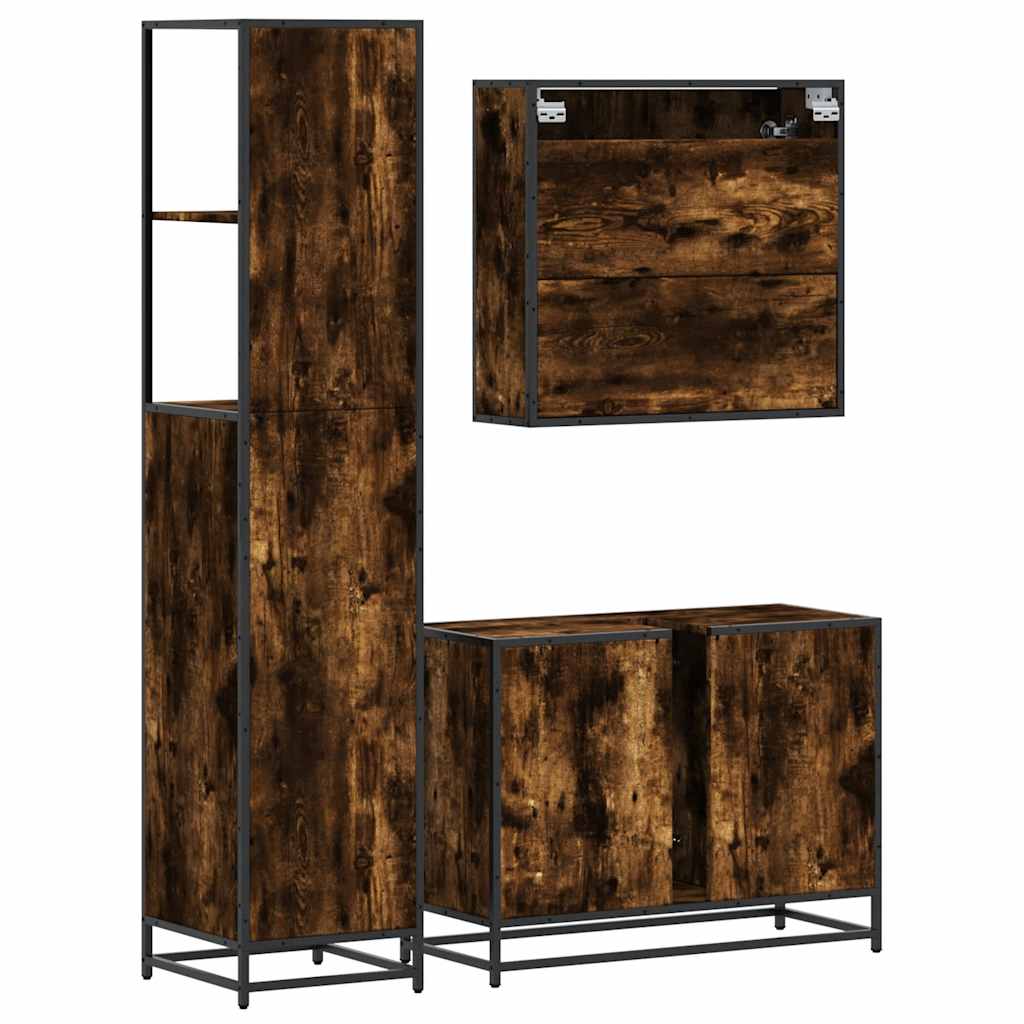 3-delige Badkamermeubelset bewerkt hout gerookt eikenkleurig is nu te koop bij PeponiXL, paradijselijk wonen!