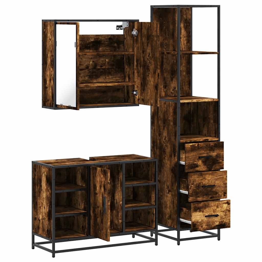 3-delige Badkamermeubelset bewerkt hout gerookt eikenkleurig is nu te koop bij PeponiXL, paradijselijk wonen!