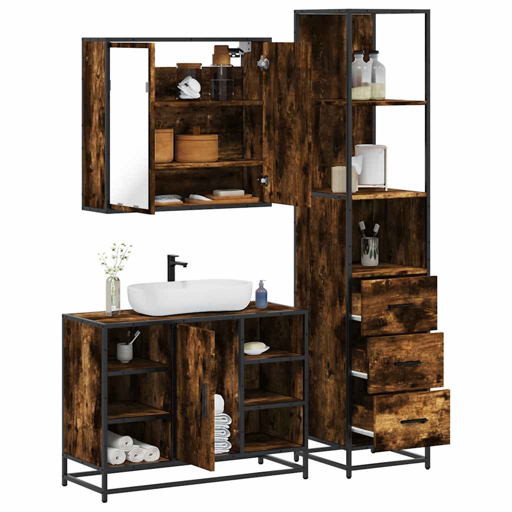 3-delige Badkamermeubelset bewerkt hout gerookt eikenkleurig is nu te koop bij PeponiXL, paradijselijk wonen!