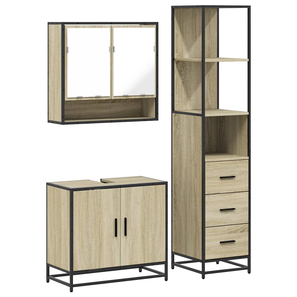 3-delige Badkamermeubelset bewerkt hout sonoma eikenkleurig is nu te koop bij PeponiXL, paradijselijk wonen!