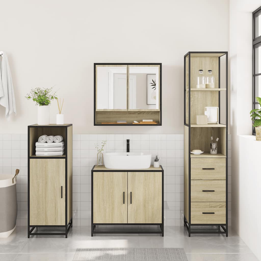 3-delige Badkamermeubelset bewerkt hout sonoma eikenkleurig is nu te koop bij PeponiXL, paradijselijk wonen!