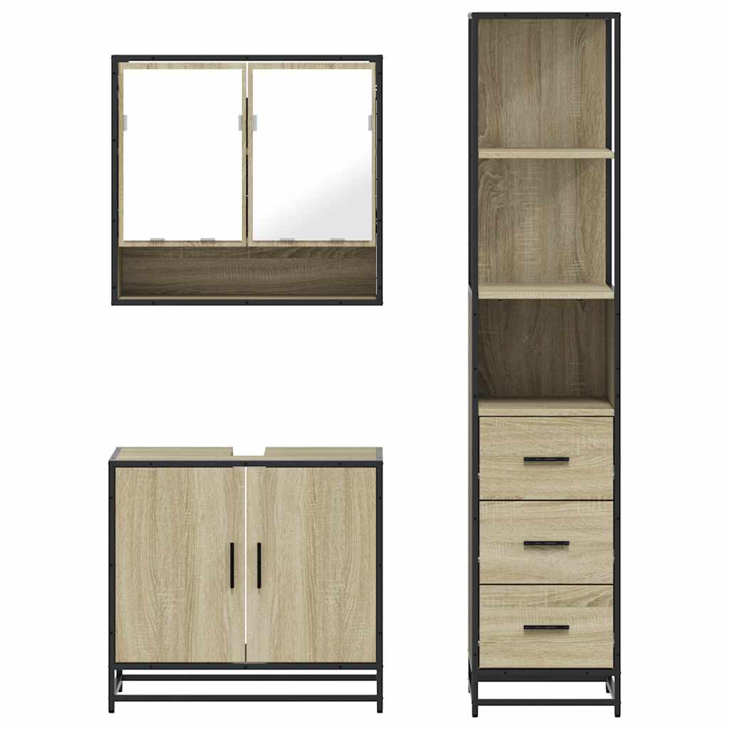 3-delige Badkamermeubelset bewerkt hout sonoma eikenkleurig is nu te koop bij PeponiXL, paradijselijk wonen!