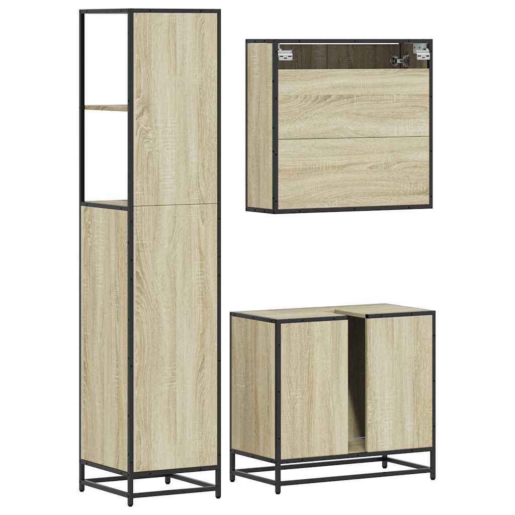 3-delige Badkamermeubelset bewerkt hout sonoma eikenkleurig is nu te koop bij PeponiXL, paradijselijk wonen!