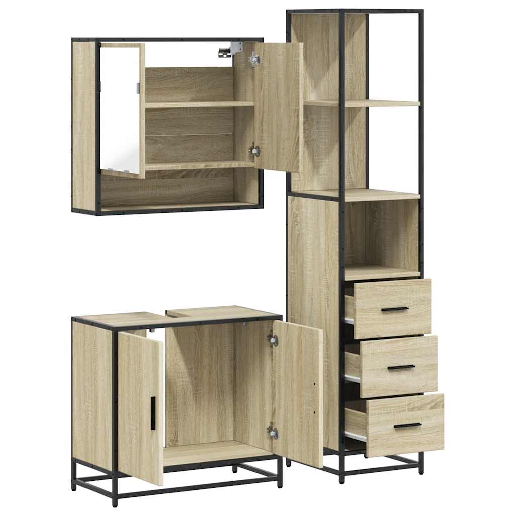 3-delige Badkamermeubelset bewerkt hout sonoma eikenkleurig is nu te koop bij PeponiXL, paradijselijk wonen!