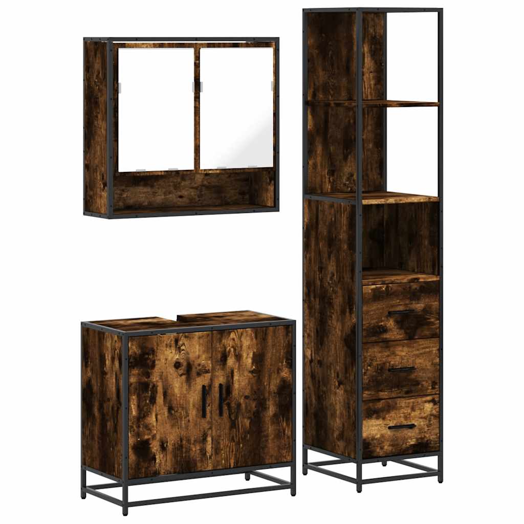 3-delige Badkamermeubelset bewerkt hout gerookt eikenkleurig is nu te koop bij PeponiXL, paradijselijk wonen!