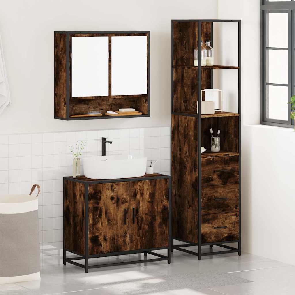 3-delige Badkamermeubelset bewerkt hout gerookt eikenkleurig is nu te koop bij PeponiXL, paradijselijk wonen!