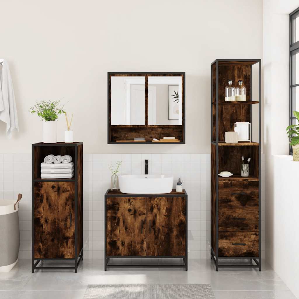3-delige Badkamermeubelset bewerkt hout gerookt eikenkleurig is nu te koop bij PeponiXL, paradijselijk wonen!