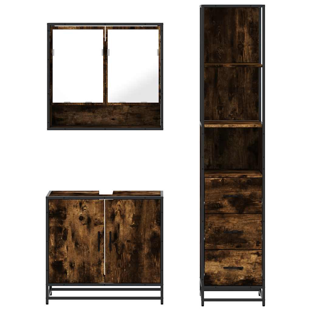 3-delige Badkamermeubelset bewerkt hout gerookt eikenkleurig is nu te koop bij PeponiXL, paradijselijk wonen!