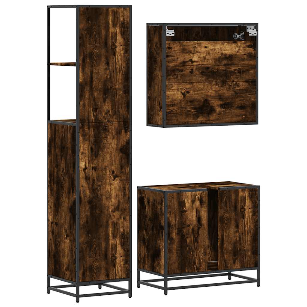 3-delige Badkamermeubelset bewerkt hout gerookt eikenkleurig is nu te koop bij PeponiXL, paradijselijk wonen!