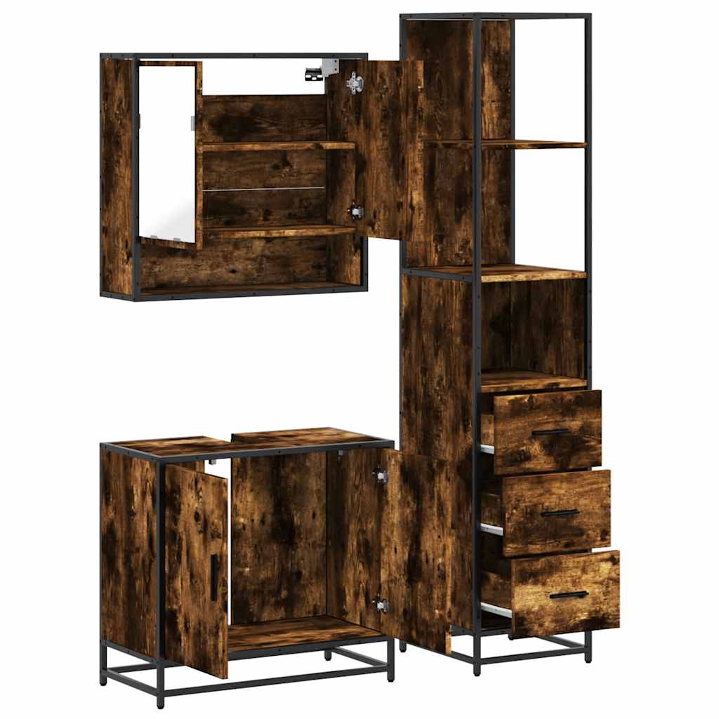 3-delige Badkamermeubelset bewerkt hout gerookt eikenkleurig is nu te koop bij PeponiXL, paradijselijk wonen!