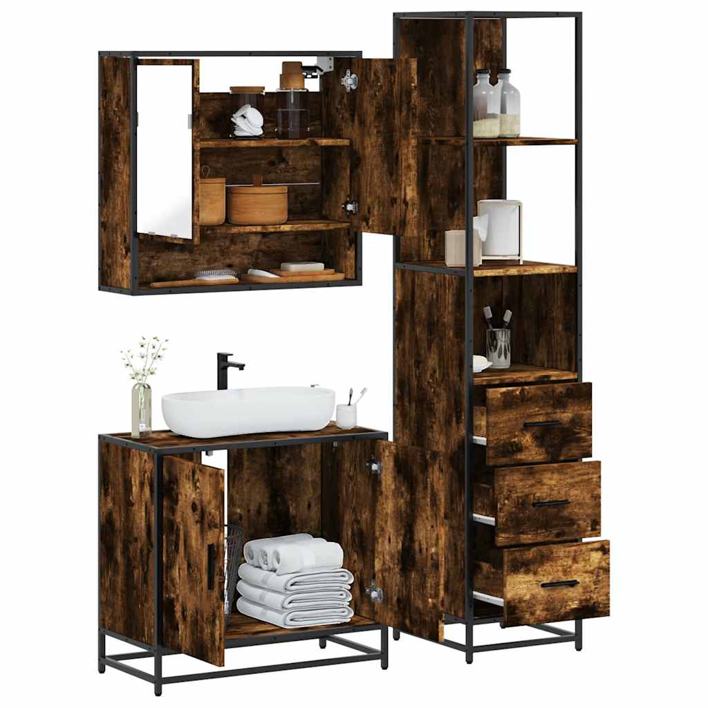 3-delige Badkamermeubelset bewerkt hout gerookt eikenkleurig is nu te koop bij PeponiXL, paradijselijk wonen!