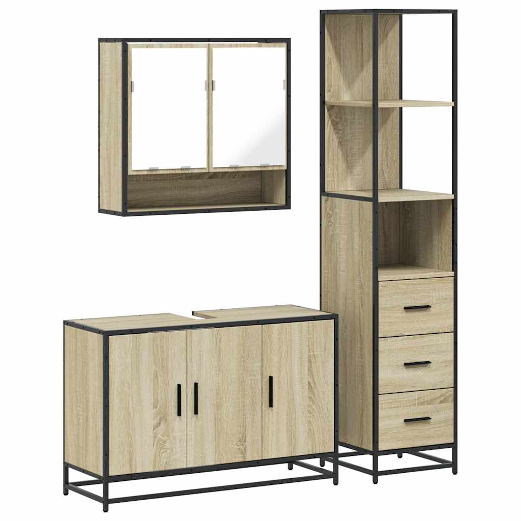 3-delige Badkamermeubelset bewerkt hout sonoma eikenkleurig is nu te koop bij PeponiXL, paradijselijk wonen!