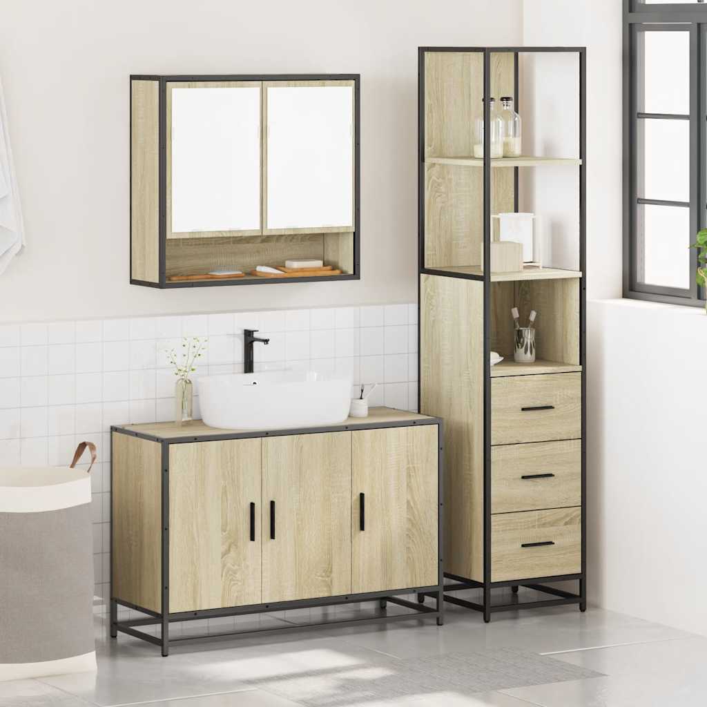 3-delige Badkamermeubelset bewerkt hout sonoma eikenkleurig is nu te koop bij PeponiXL, paradijselijk wonen!