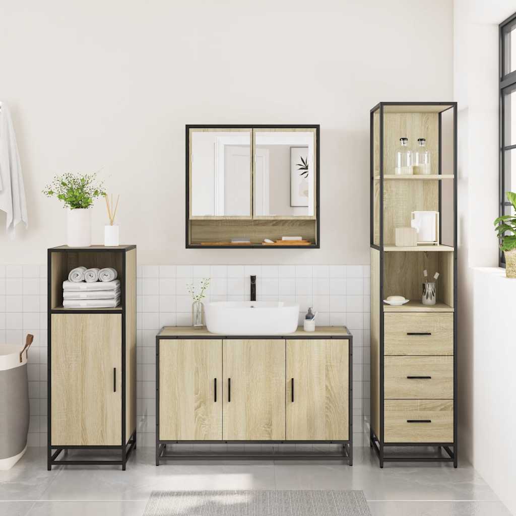 3-delige Badkamermeubelset bewerkt hout sonoma eikenkleurig is nu te koop bij PeponiXL, paradijselijk wonen!