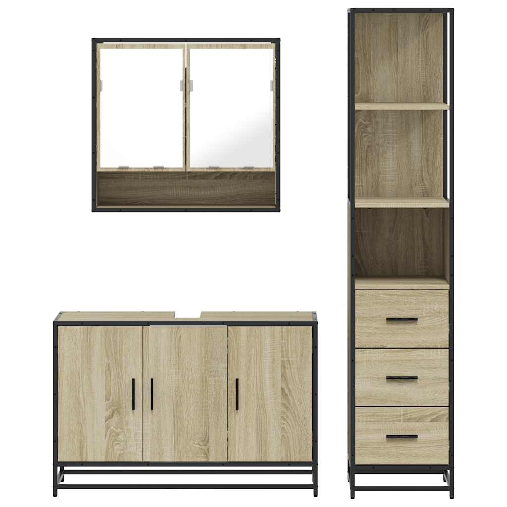 3-delige Badkamermeubelset bewerkt hout sonoma eikenkleurig is nu te koop bij PeponiXL, paradijselijk wonen!