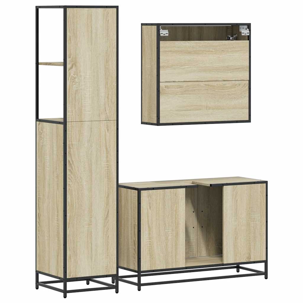 3-delige Badkamermeubelset bewerkt hout sonoma eikenkleurig is nu te koop bij PeponiXL, paradijselijk wonen!