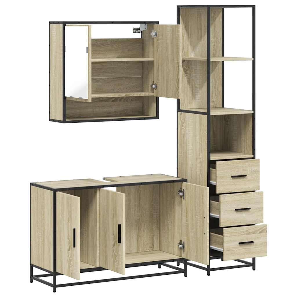 3-delige Badkamermeubelset bewerkt hout sonoma eikenkleurig is nu te koop bij PeponiXL, paradijselijk wonen!