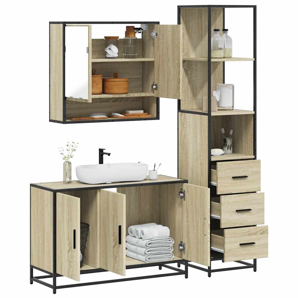 3-delige Badkamermeubelset bewerkt hout sonoma eikenkleurig is nu te koop bij PeponiXL, paradijselijk wonen!