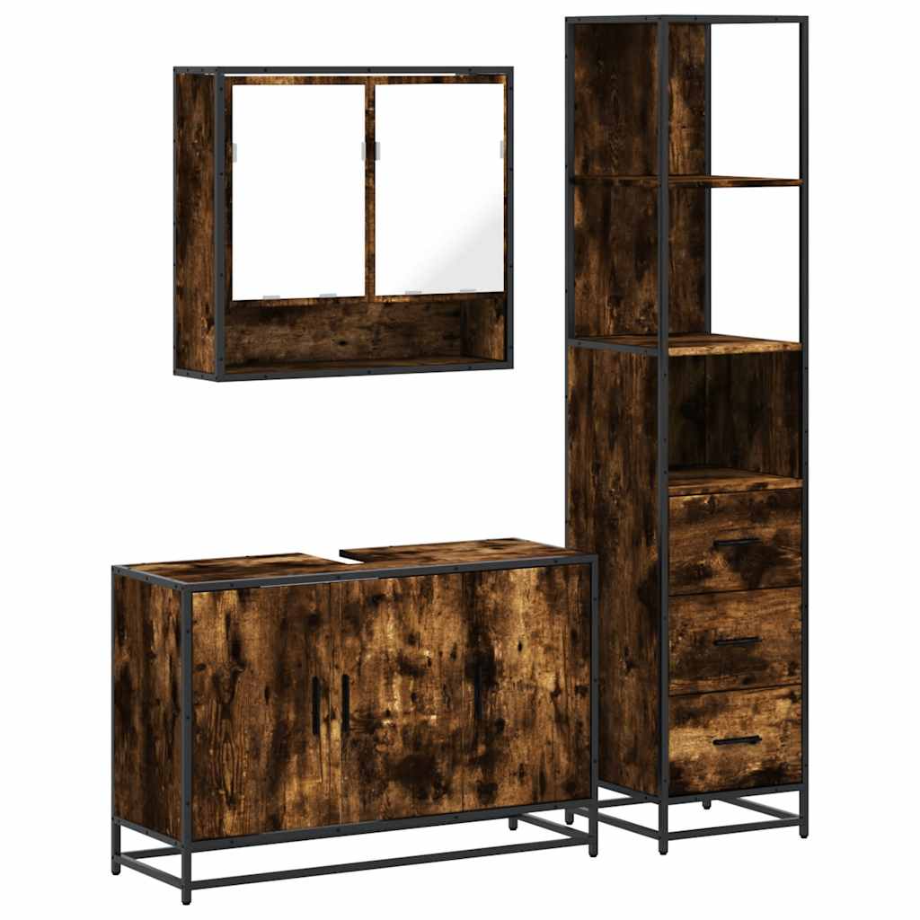 3-delige Badkamermeubelset bewerkt hout gerookt eikenkleurig is nu te koop bij PeponiXL, paradijselijk wonen!
