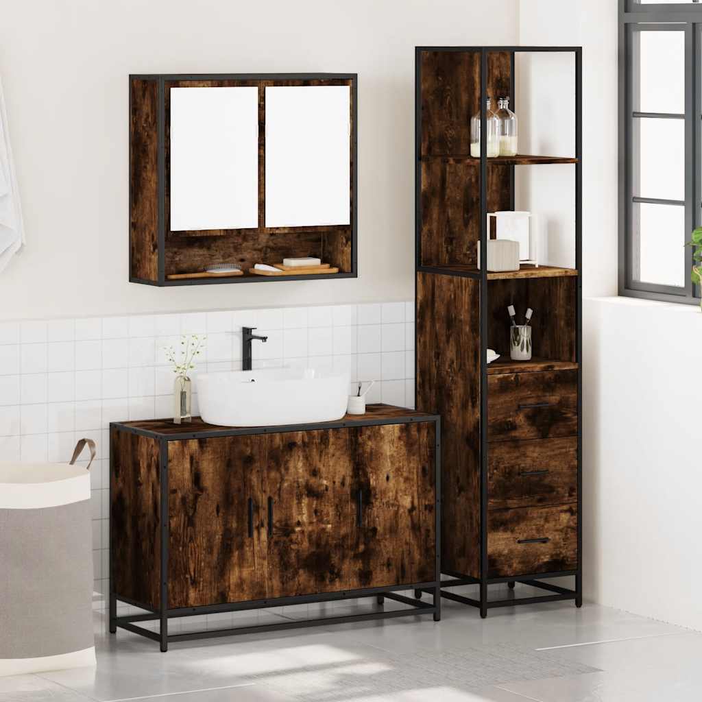3-delige Badkamermeubelset bewerkt hout gerookt eikenkleurig is nu te koop bij PeponiXL, paradijselijk wonen!