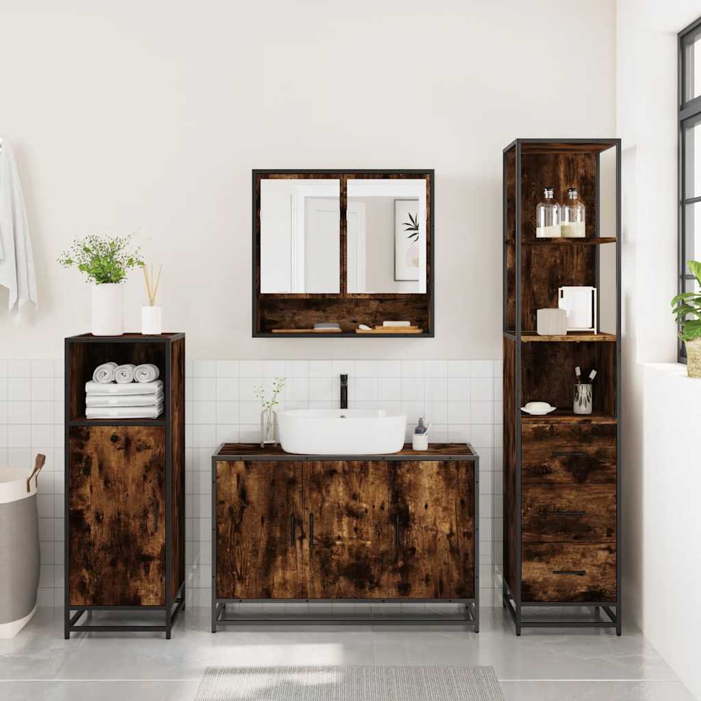 3-delige Badkamermeubelset bewerkt hout gerookt eikenkleurig is nu te koop bij PeponiXL, paradijselijk wonen!