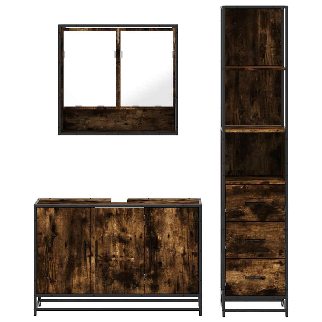 3-delige Badkamermeubelset bewerkt hout gerookt eikenkleurig is nu te koop bij PeponiXL, paradijselijk wonen!