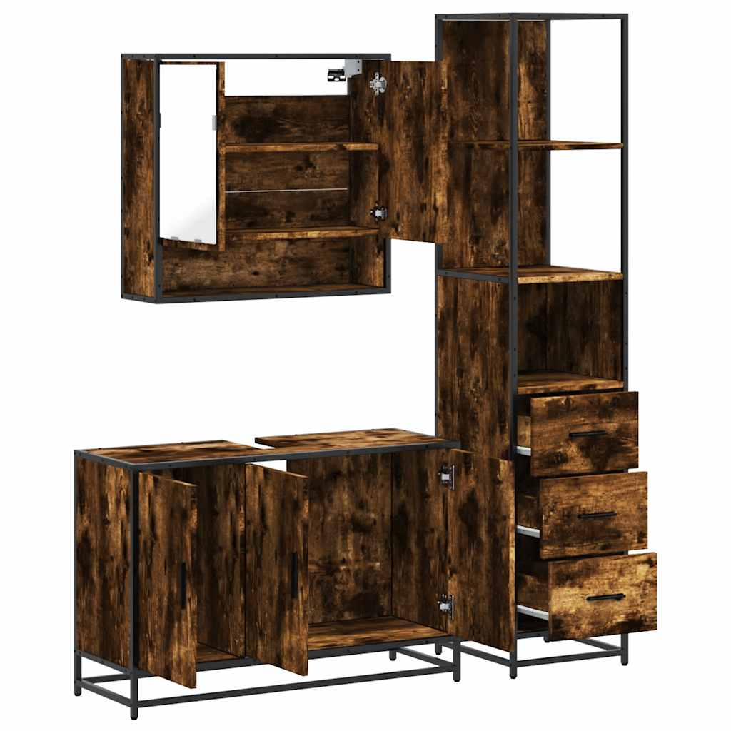 3-delige Badkamermeubelset bewerkt hout gerookt eikenkleurig is nu te koop bij PeponiXL, paradijselijk wonen!