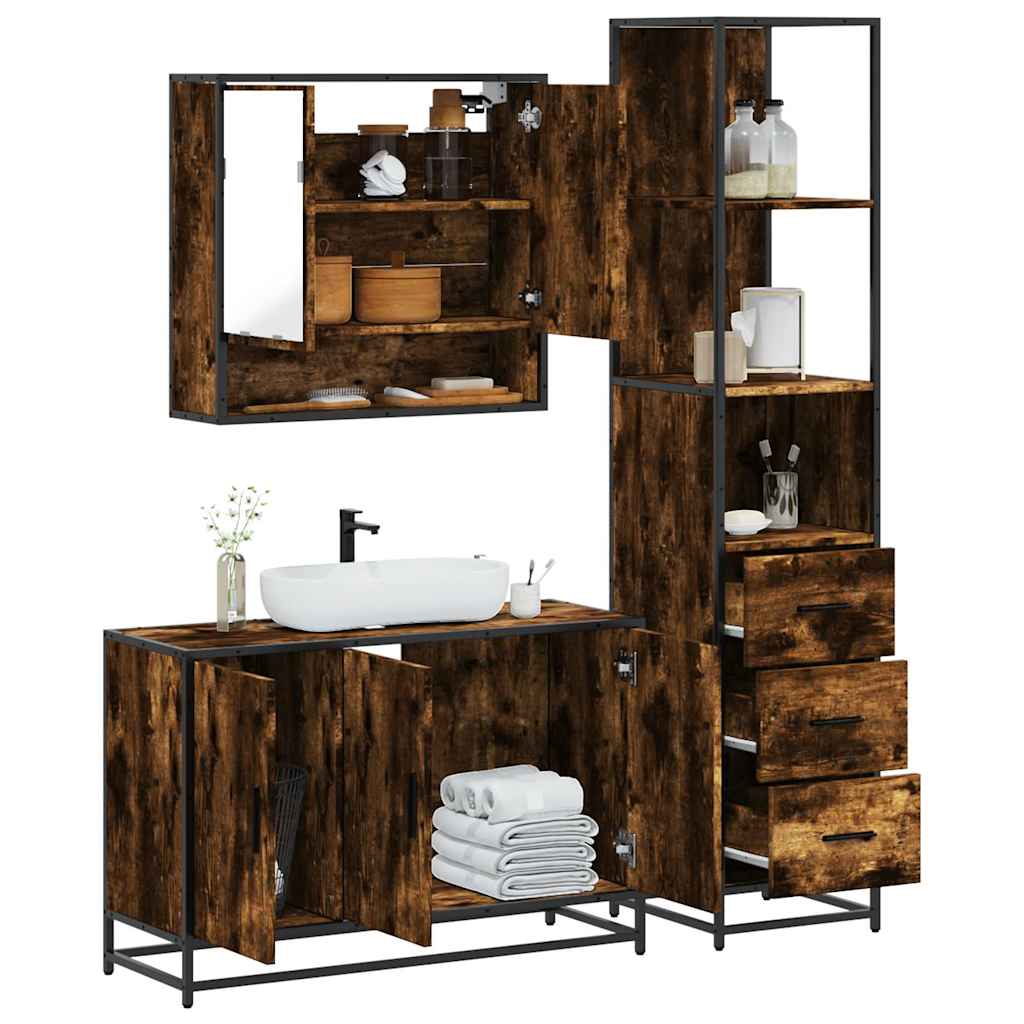 3-delige Badkamermeubelset bewerkt hout gerookt eikenkleurig is nu te koop bij PeponiXL, paradijselijk wonen!