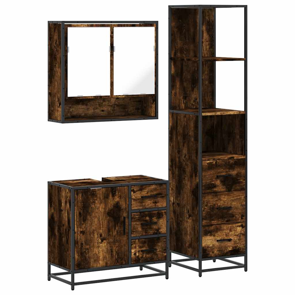 3-delige Badkamermeubelset bewerkt hout gerookt eikenkleurig is nu te koop bij PeponiXL, paradijselijk wonen!