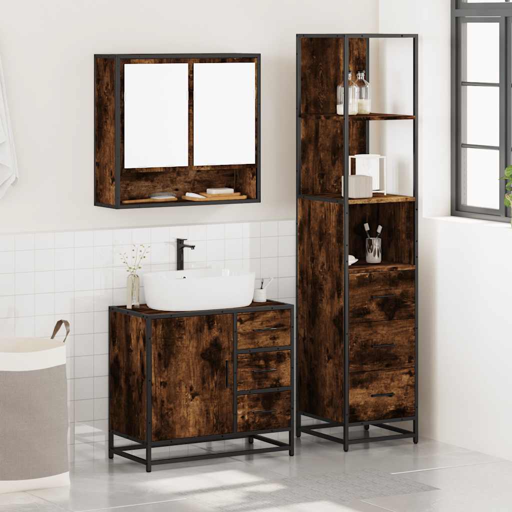 3-delige Badkamermeubelset bewerkt hout gerookt eikenkleurig is nu te koop bij PeponiXL, paradijselijk wonen!