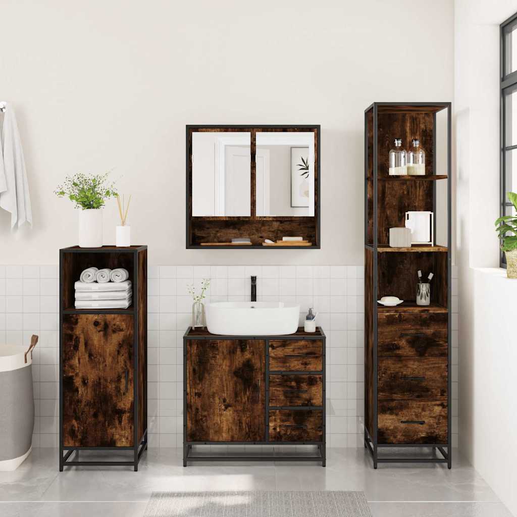 3-delige Badkamermeubelset bewerkt hout gerookt eikenkleurig is nu te koop bij PeponiXL, paradijselijk wonen!