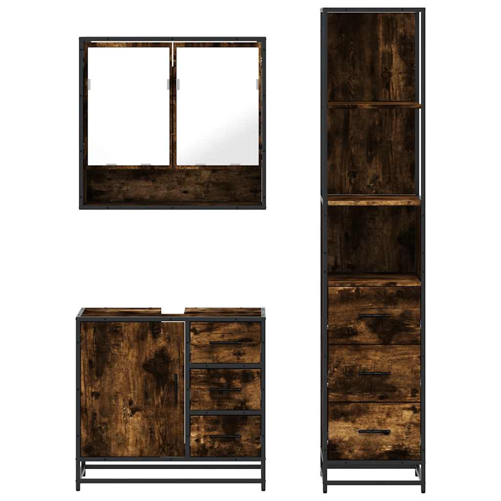 3-delige Badkamermeubelset bewerkt hout gerookt eikenkleurig is nu te koop bij PeponiXL, paradijselijk wonen!