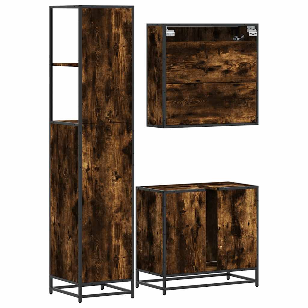 3-delige Badkamermeubelset bewerkt hout gerookt eikenkleurig is nu te koop bij PeponiXL, paradijselijk wonen!