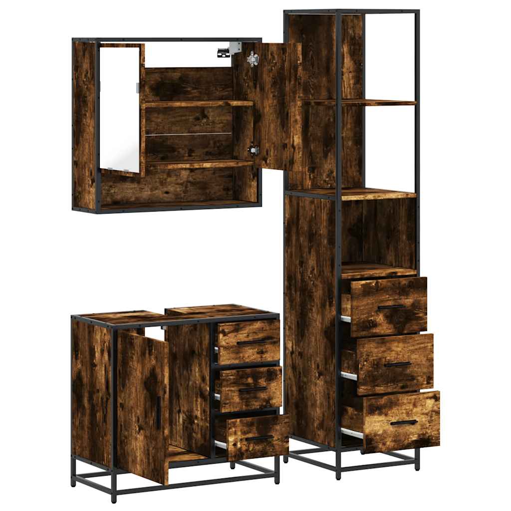 3-delige Badkamermeubelset bewerkt hout gerookt eikenkleurig is nu te koop bij PeponiXL, paradijselijk wonen!