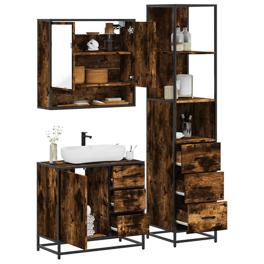 3-delige Badkamermeubelset bewerkt hout gerookt eikenkleurig is nu te koop bij PeponiXL, paradijselijk wonen!