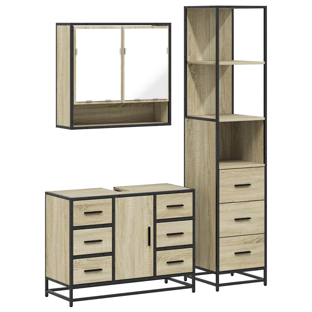 3-delige Badkamermeubelset bewerkt hout sonoma eikenkleurig is nu te koop bij PeponiXL, paradijselijk wonen!