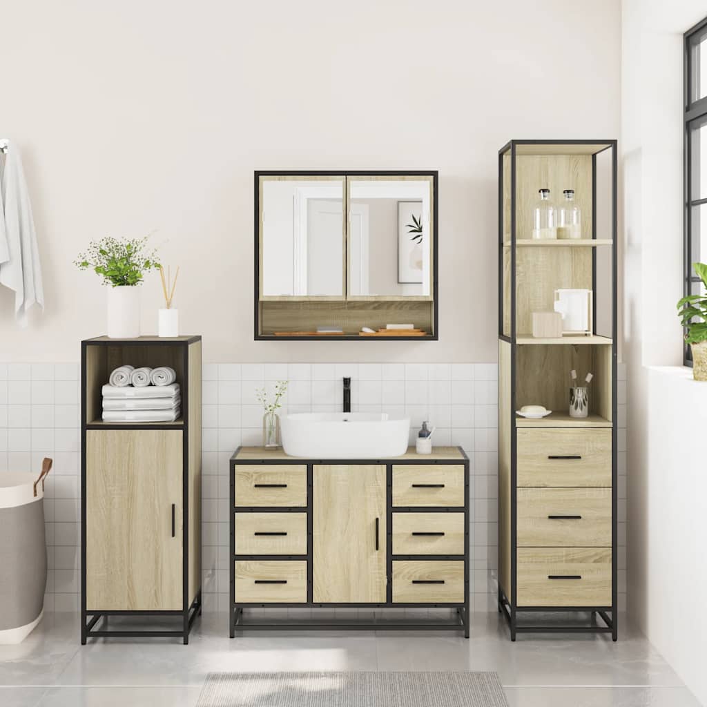 3-delige Badkamermeubelset bewerkt hout sonoma eikenkleurig is nu te koop bij PeponiXL, paradijselijk wonen!