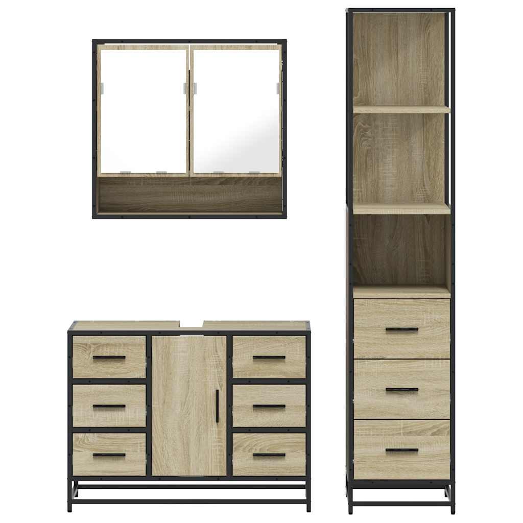 3-delige Badkamermeubelset bewerkt hout sonoma eikenkleurig is nu te koop bij PeponiXL, paradijselijk wonen!
