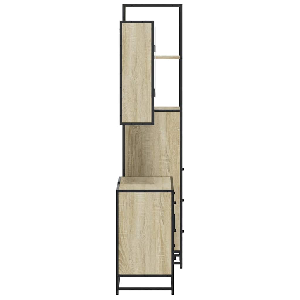 3-delige Badkamermeubelset bewerkt hout sonoma eikenkleurig is nu te koop bij PeponiXL, paradijselijk wonen!