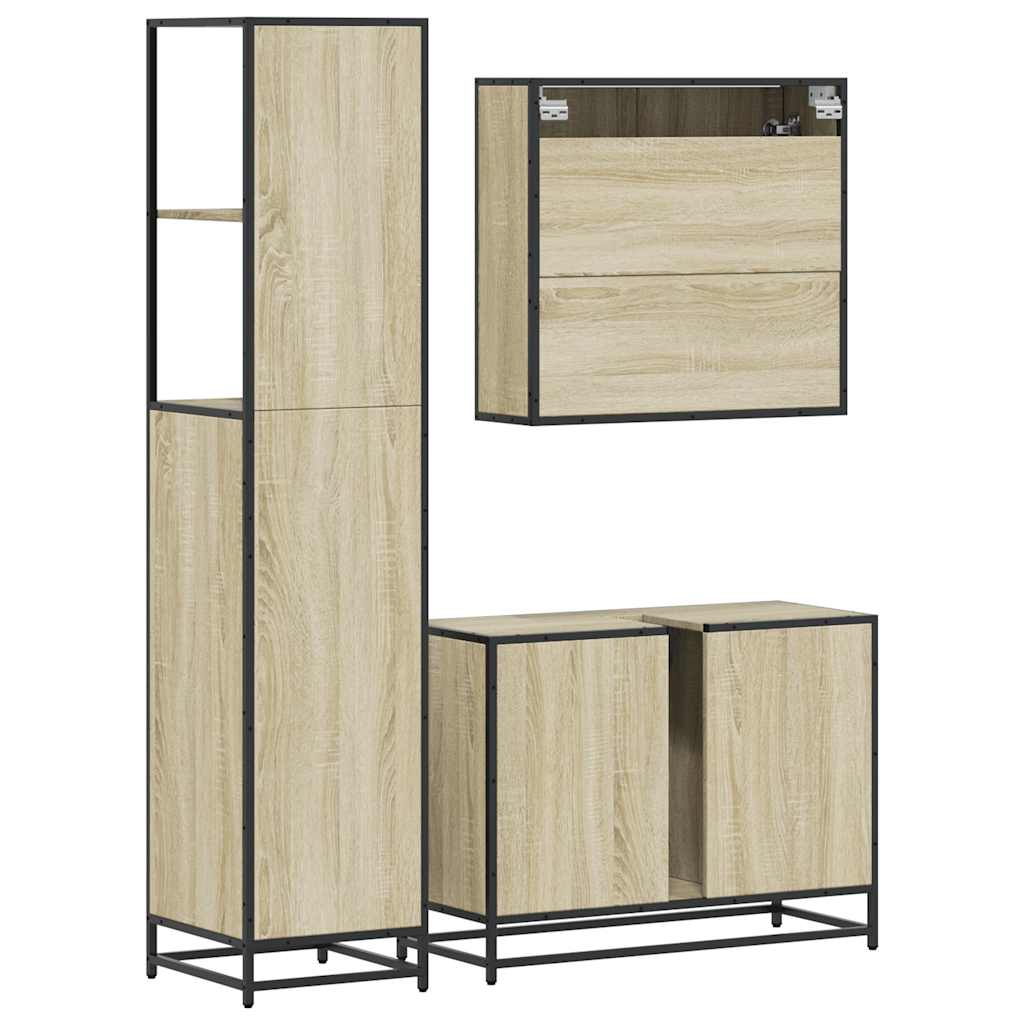 3-delige Badkamermeubelset bewerkt hout sonoma eikenkleurig is nu te koop bij PeponiXL, paradijselijk wonen!