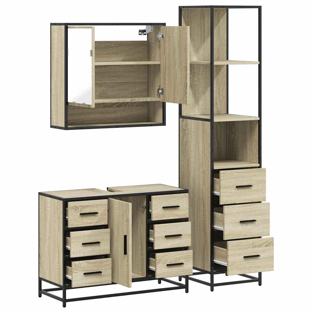 3-delige Badkamermeubelset bewerkt hout sonoma eikenkleurig is nu te koop bij PeponiXL, paradijselijk wonen!