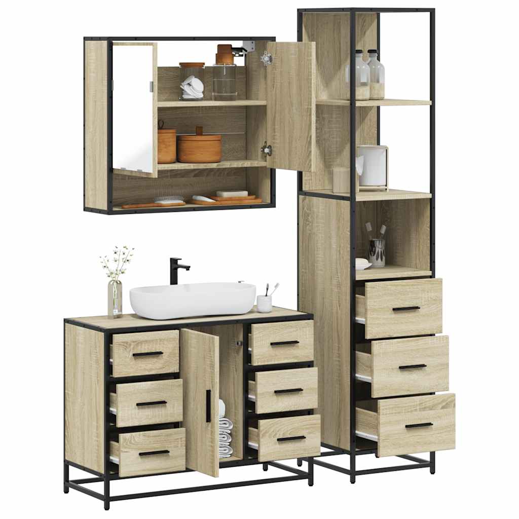 3-delige Badkamermeubelset bewerkt hout sonoma eikenkleurig is nu te koop bij PeponiXL, paradijselijk wonen!