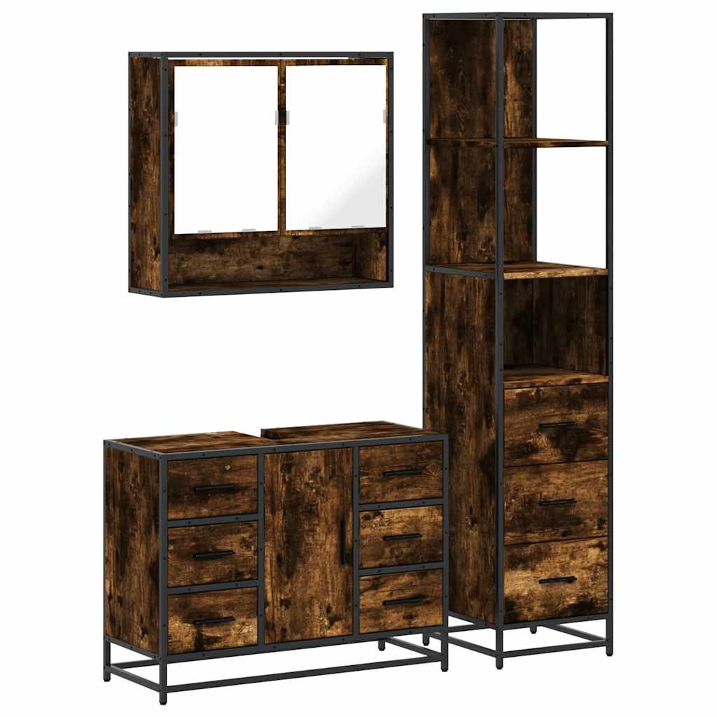 3-delige Badkamermeubelset bewerkt hout gerookt eikenkleurig is nu te koop bij PeponiXL, paradijselijk wonen!