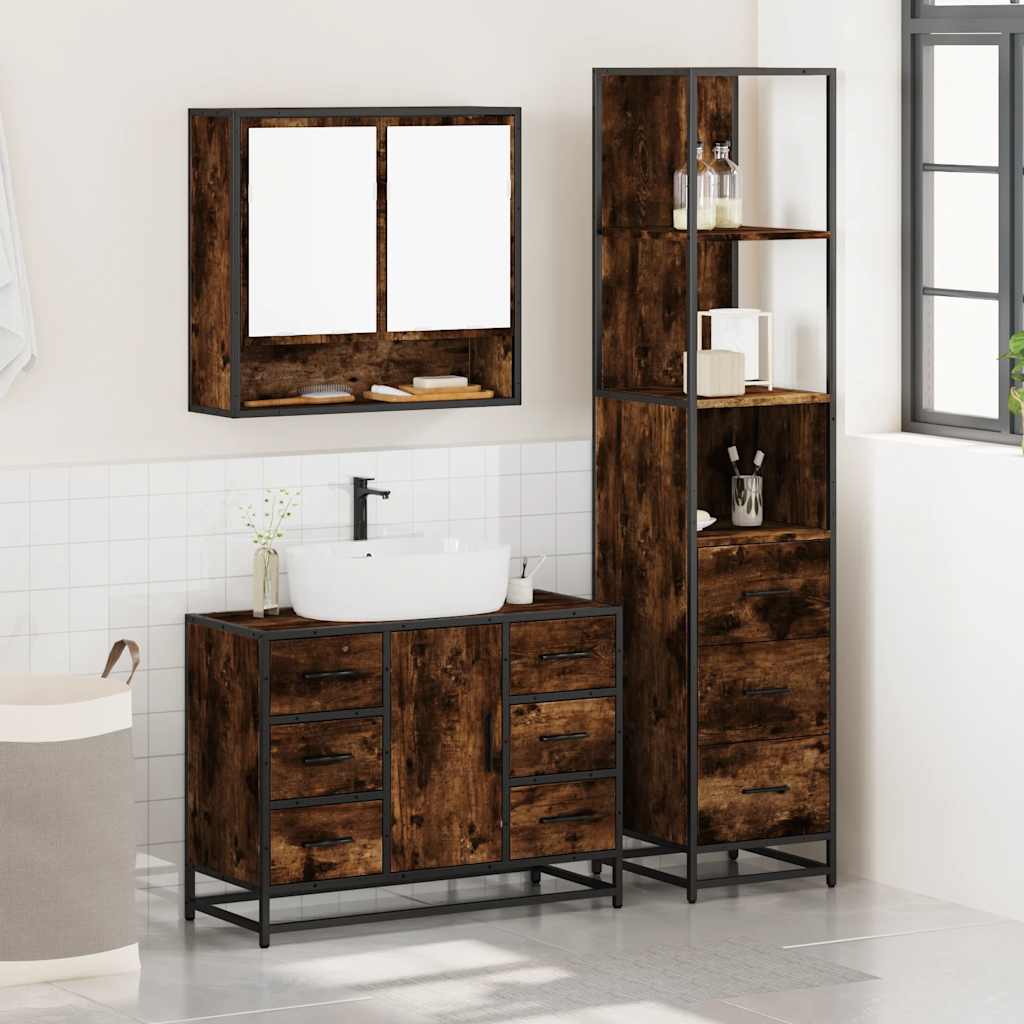 3-delige Badkamermeubelset bewerkt hout gerookt eikenkleurig is nu te koop bij PeponiXL, paradijselijk wonen!