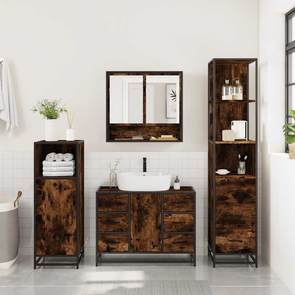 3-delige Badkamermeubelset bewerkt hout gerookt eikenkleurig is nu te koop bij PeponiXL, paradijselijk wonen!