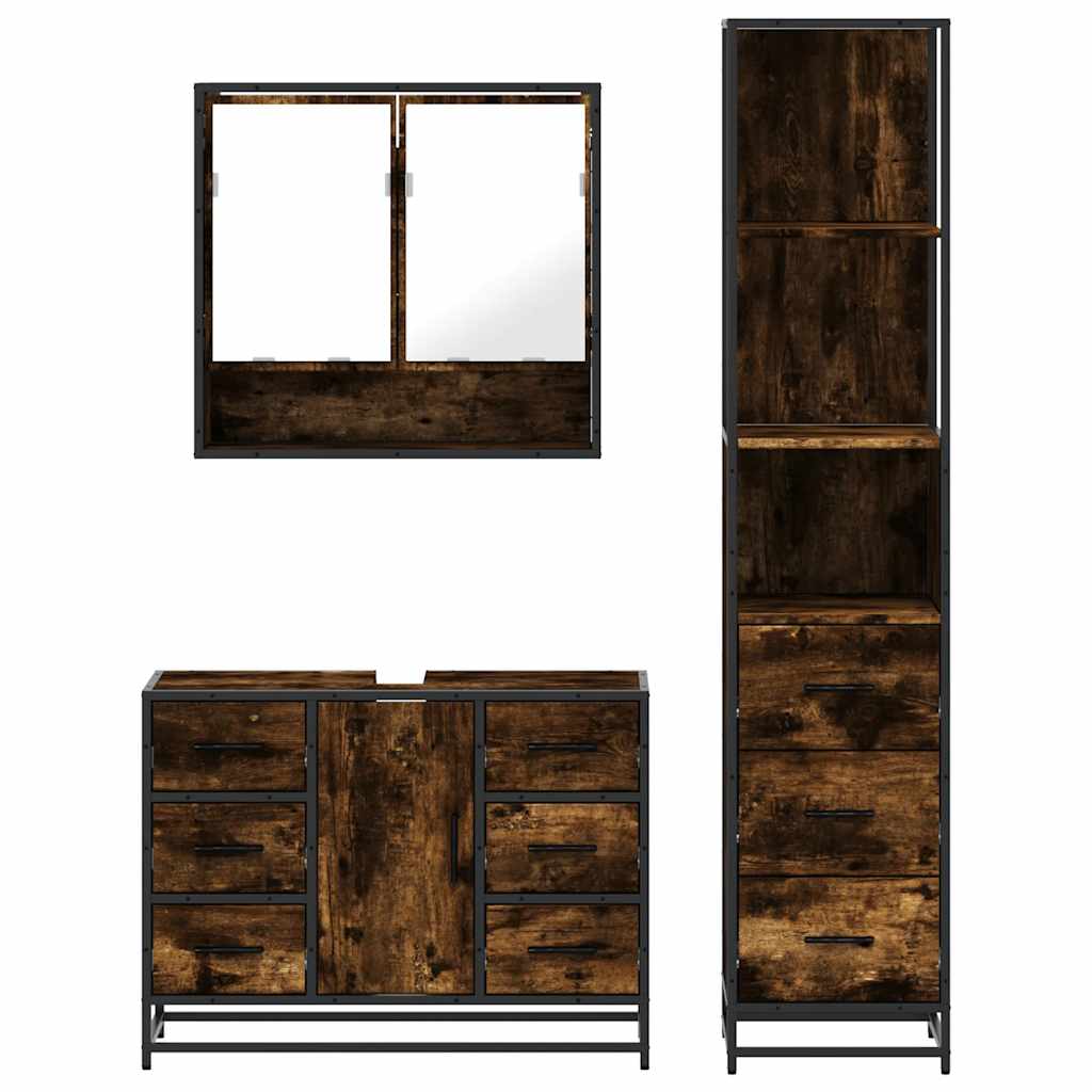 3-delige Badkamermeubelset bewerkt hout gerookt eikenkleurig is nu te koop bij PeponiXL, paradijselijk wonen!