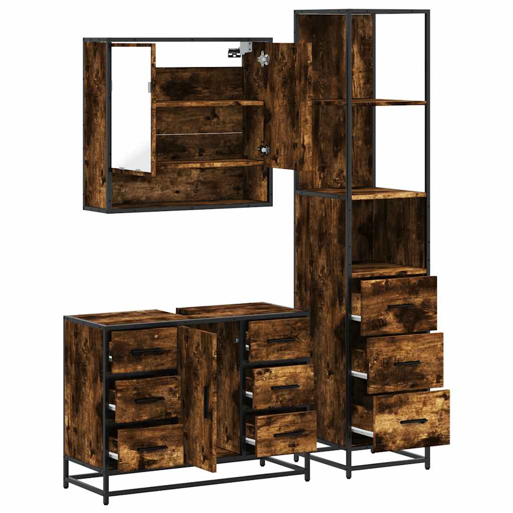 3-delige Badkamermeubelset bewerkt hout gerookt eikenkleurig is nu te koop bij PeponiXL, paradijselijk wonen!