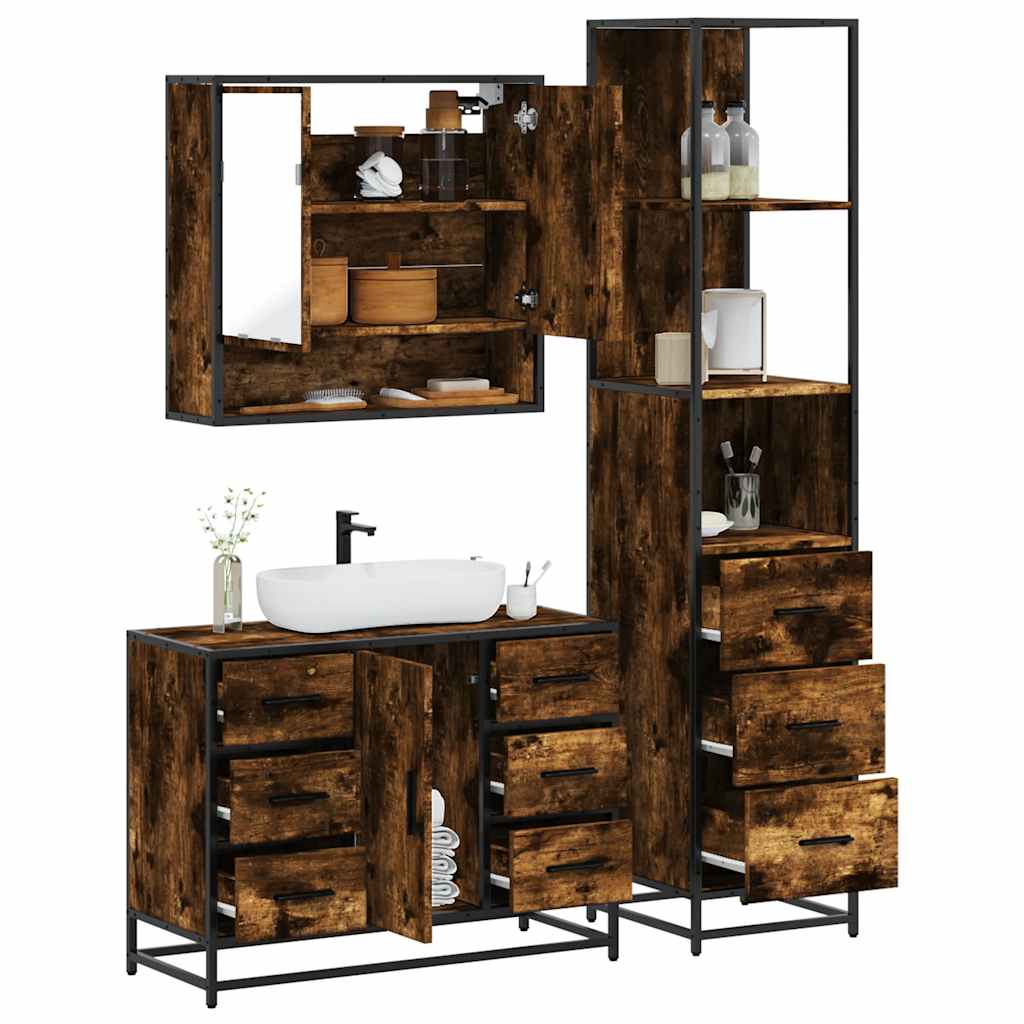 3-delige Badkamermeubelset bewerkt hout gerookt eikenkleurig is nu te koop bij PeponiXL, paradijselijk wonen!