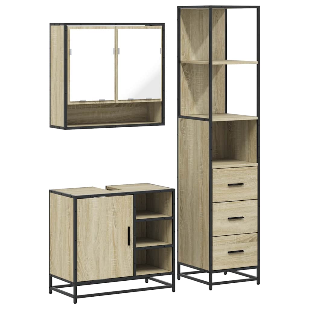 3-delige Badkamermeubelset bewerkt hout sonoma eikenkleurig is nu te koop bij PeponiXL, paradijselijk wonen!